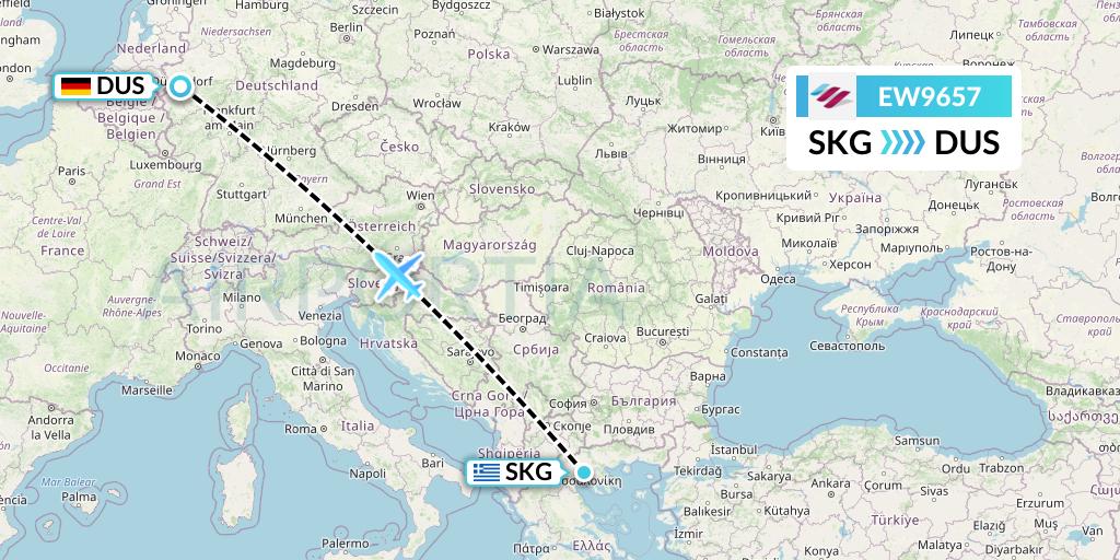 EW9657 Eurowings Flight Map: Thessaloniki to Dusseldorf