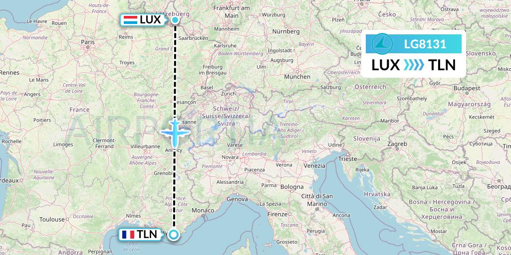 LG8131 Luxair Flight Map: Luxembourg to Toulon