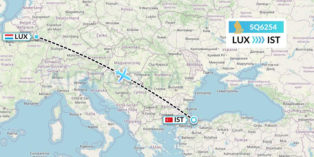 SQ6254 Singapore Airlines Flight Map: Luxembourg to Istanbul
