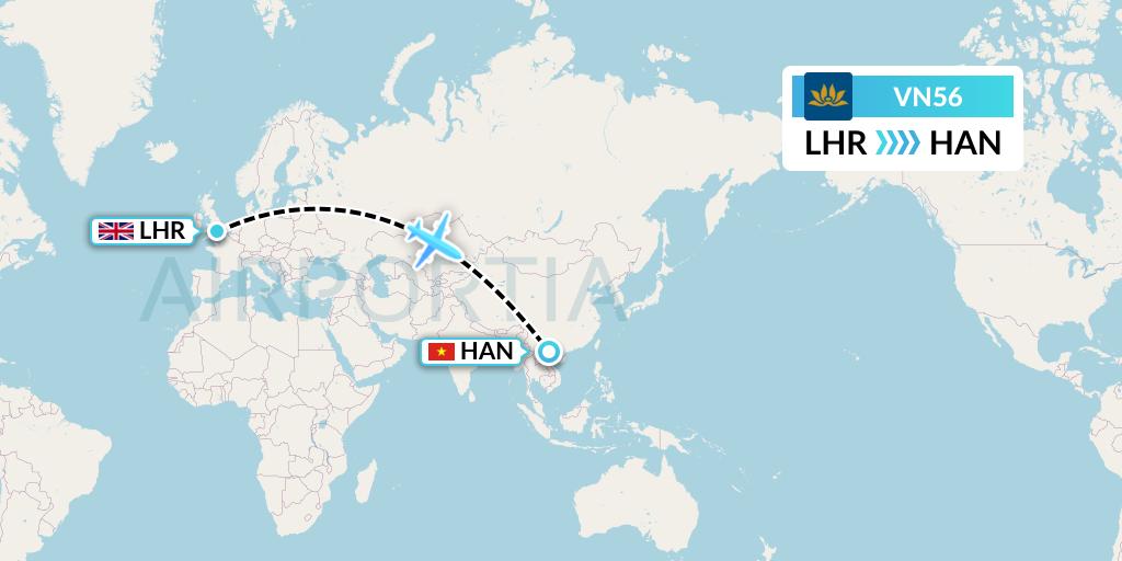 VN56 Vietnam Airlines Flight Map: London to Hanoi