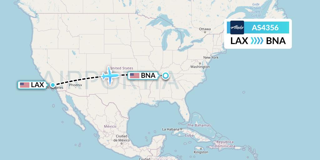 AS4356 Alaska Airlines Flight Map: Los Angeles to Nashville