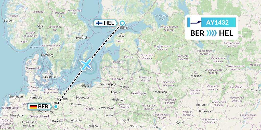 AY1432 Finnair Flight Map: Berlin to Helsinki