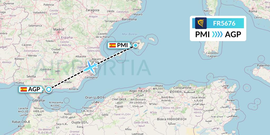FR5676 Ryanair Flight Map: Palma de Mallorca to Malaga