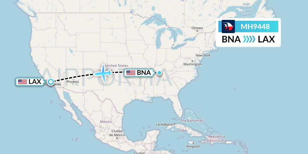 MH9448 Malaysia Airlines Flight Map: Nashville to Los Angeles