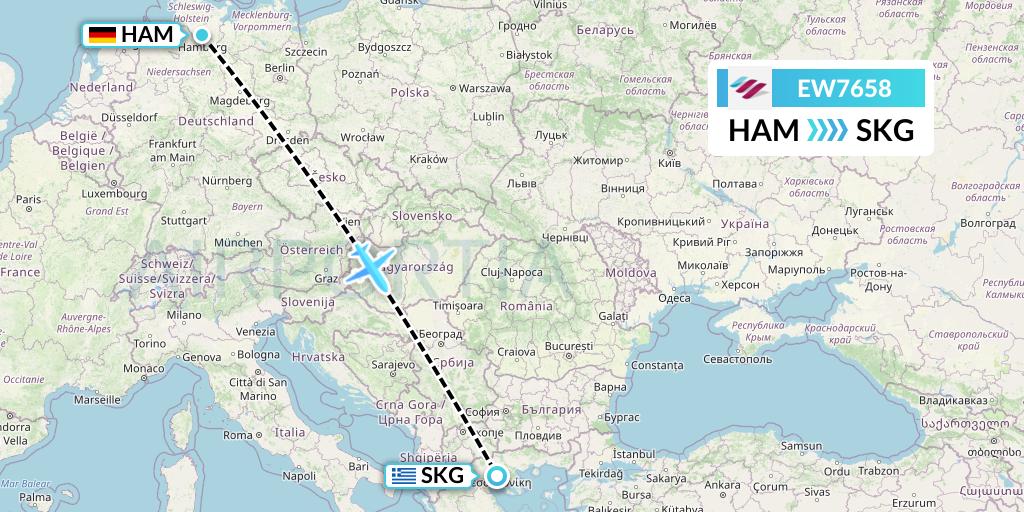 EW7658 Eurowings Flight Map: Hamburg to Thessaloniki