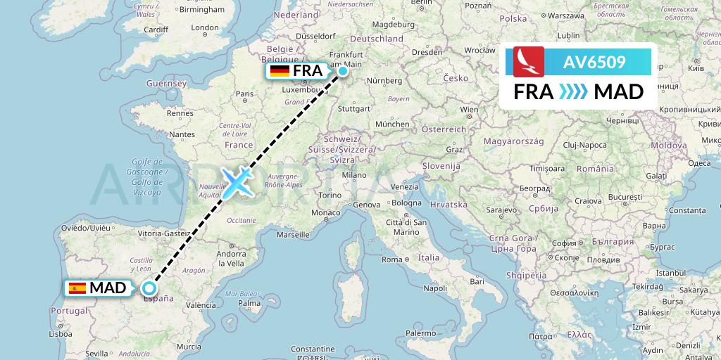 AV6509 Avianca Flight Map: Frankfurt to Madrid