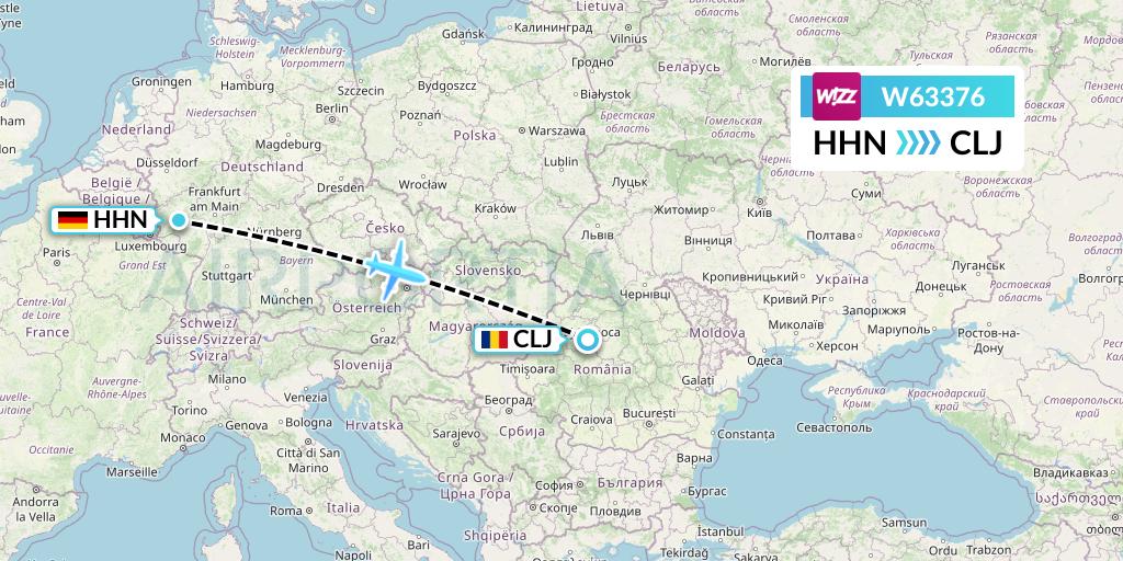 W63376 Wizz Air Flight Map: Hahn to Cluj-Napoca