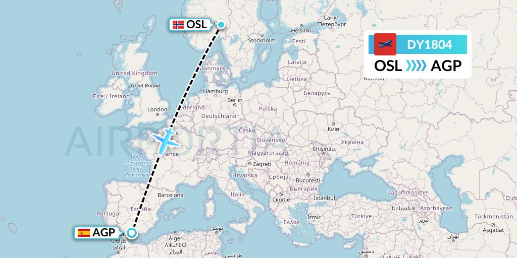 DY1804 Norwegian Flight Map: Oslo to Malaga