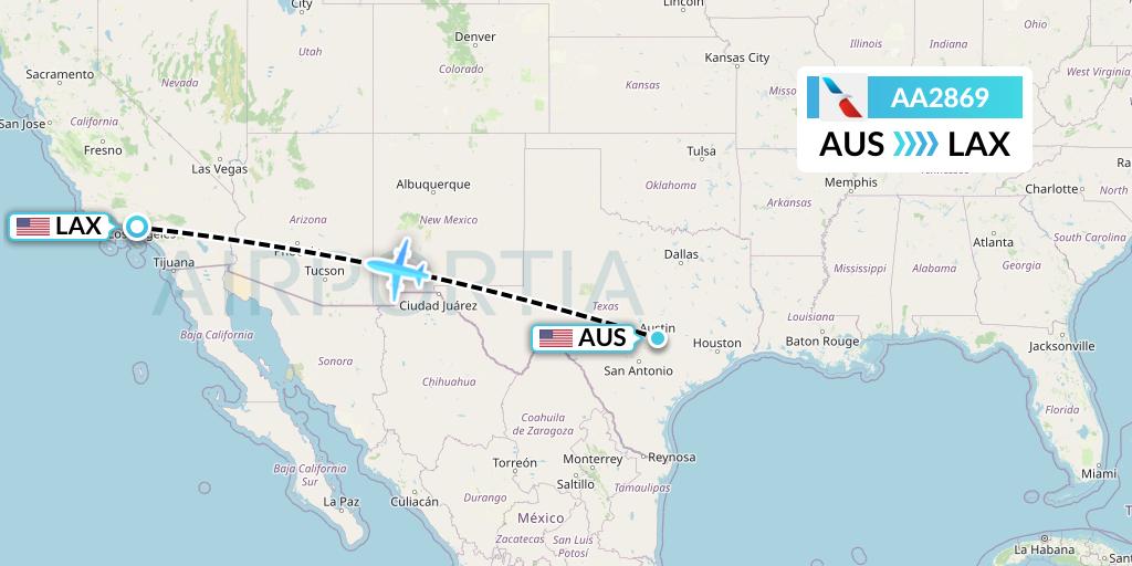 AA2869 American Airlines Flight Map: Austin to Los Angeles