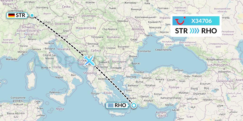 X34706 TUI fly Germany Flight Map: Stuttgart to Rhodes