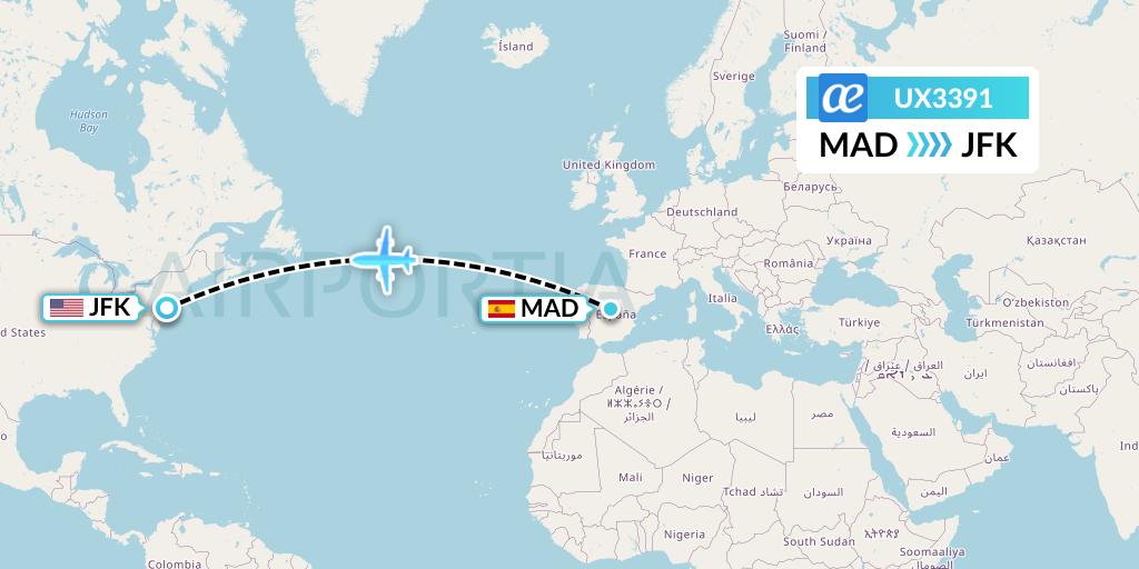 UX3391 Air Europa Flight Map: Madrid to New York