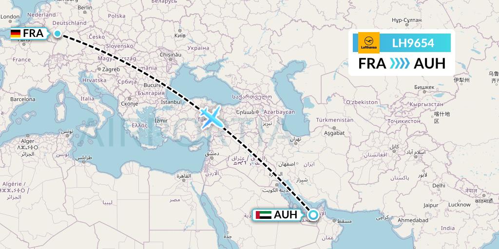 LH9654 Lufthansa Flight Map: Frankfurt to Abu Dhabi