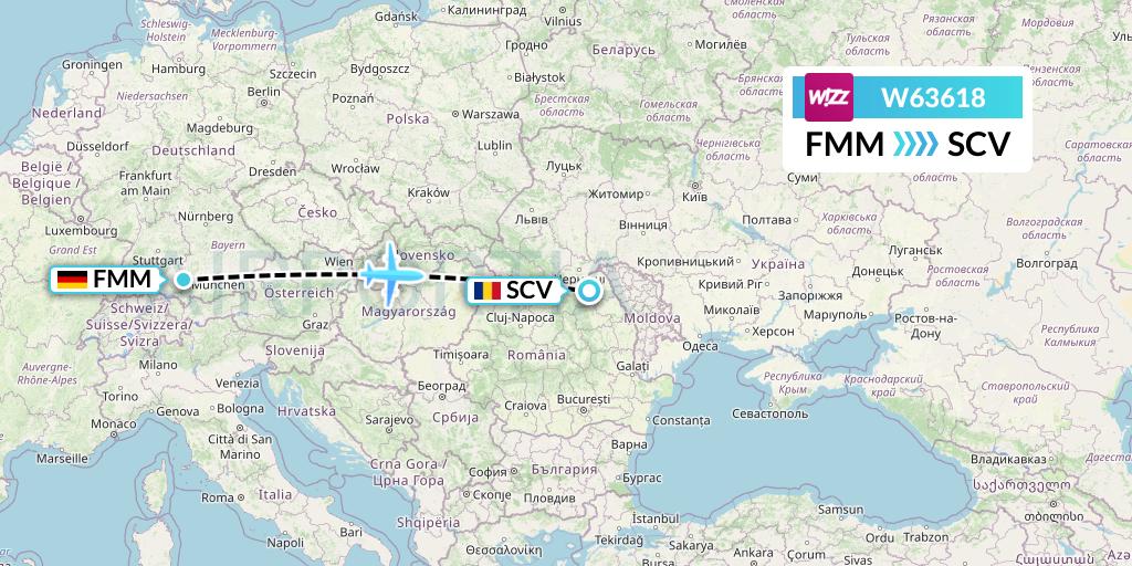 W63618 Wizz Air Flight Map: Memmingen to Suceava