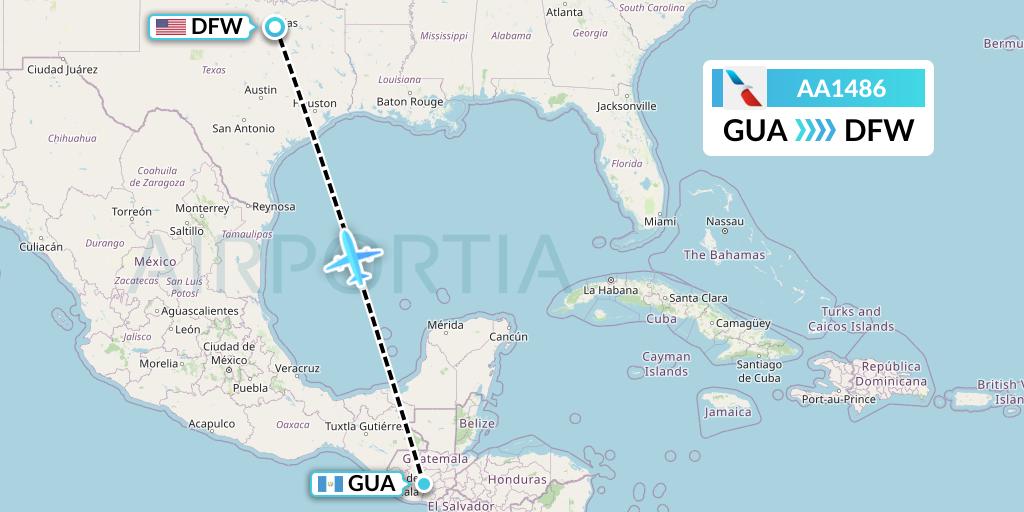 AA1486 American Airlines Flight Map: Guatemala City to Dallas