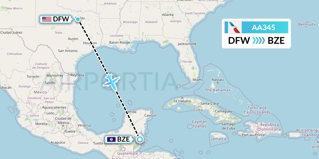 AA345 American Airlines Flight Map: Dallas to Belize City