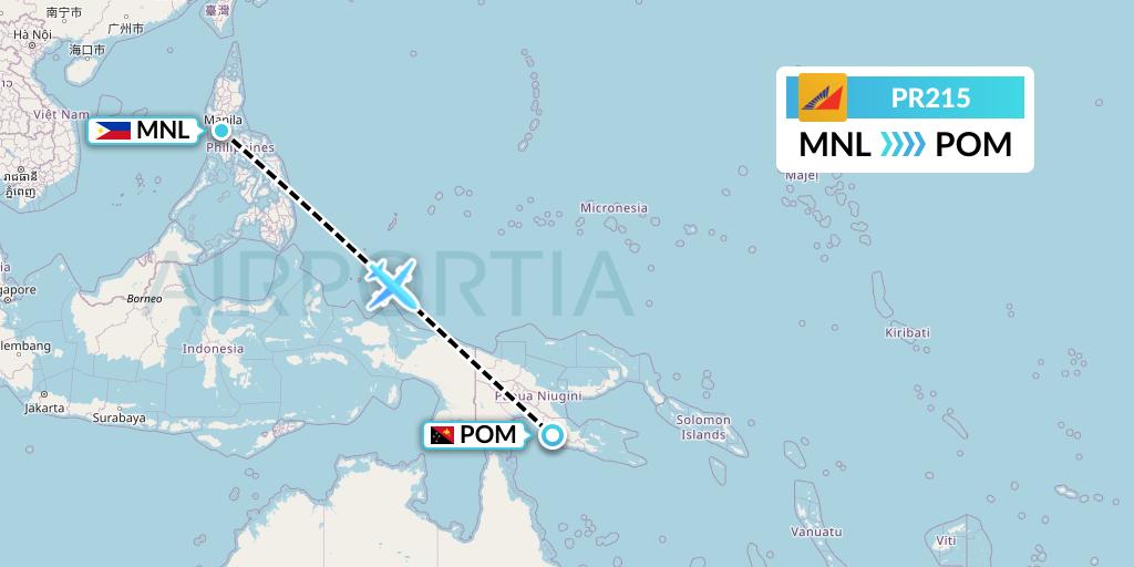 PR215 Philippine Airlines Flight Map: Manila to Port Moresby
