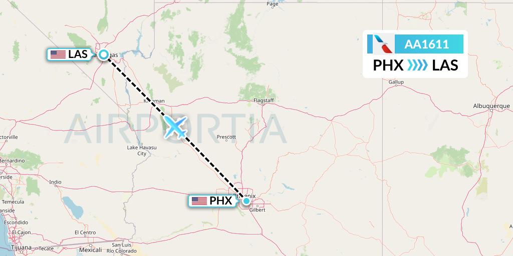 AA1611 American Airlines Flight Map: Phoenix to Las Vegas