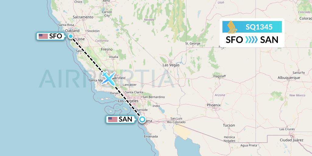 SQ1345 Singapore Airlines Flight Map: San Francisco to San Diego