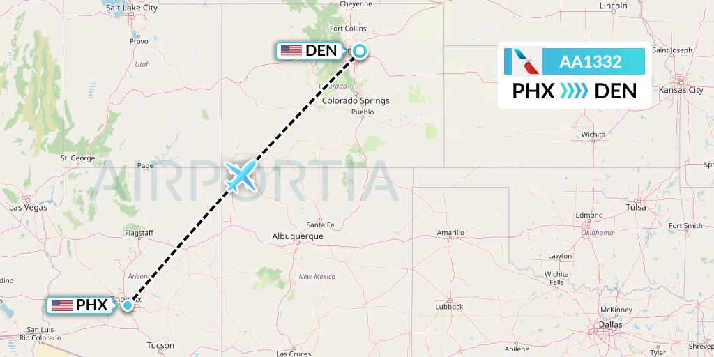 AA1332 American Airlines Flight Map: Phoenix to Denver