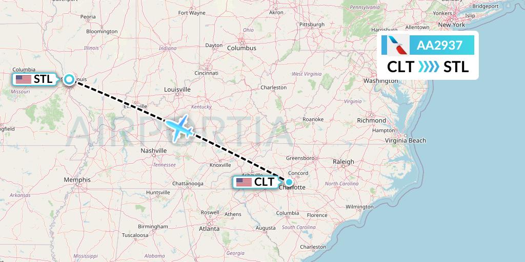 AA2937 American Airlines Flight Map: Charlotte to St. Louis