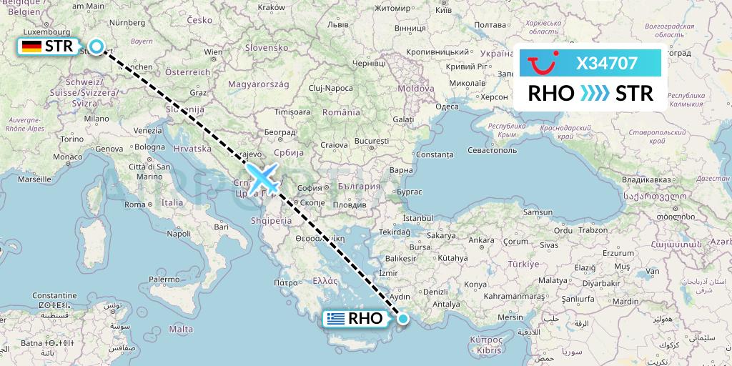 X34707 TUI fly Germany Flight Map: Rhodes to Stuttgart