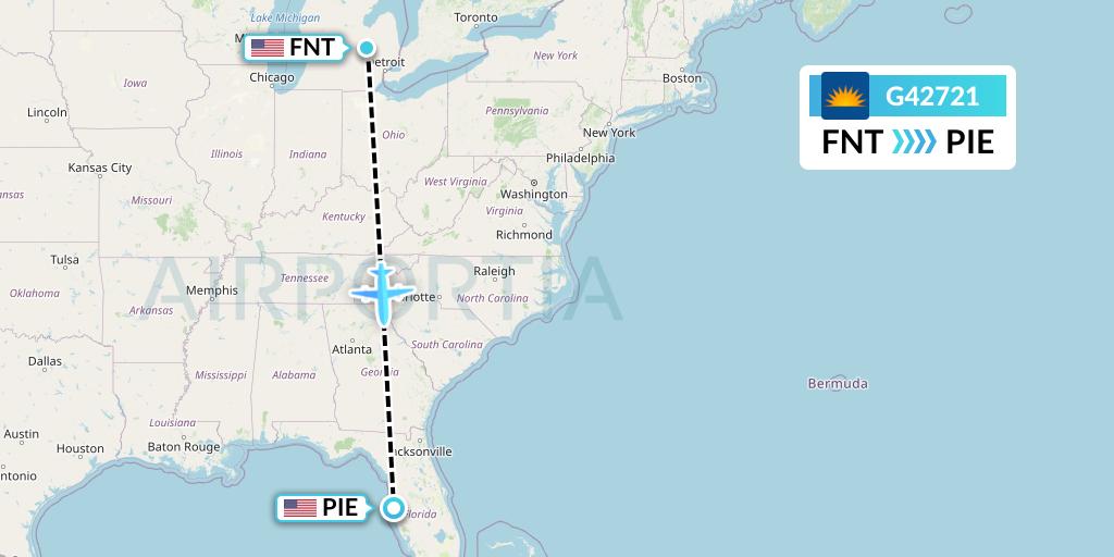 G42721 Allegiant Air Flight Map: Flint to St. Petersburg