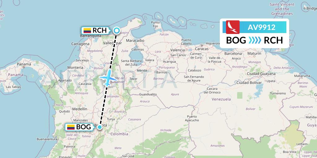 AV9912 Avianca Flight Map: Bogota to Riohacha