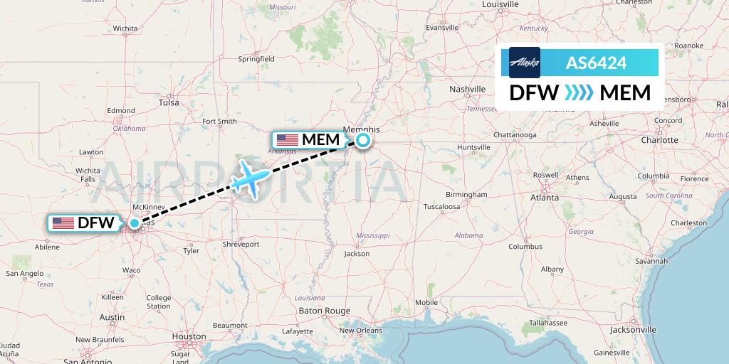 AS6424 Alaska Airlines Flight Map: Dallas to Memphis