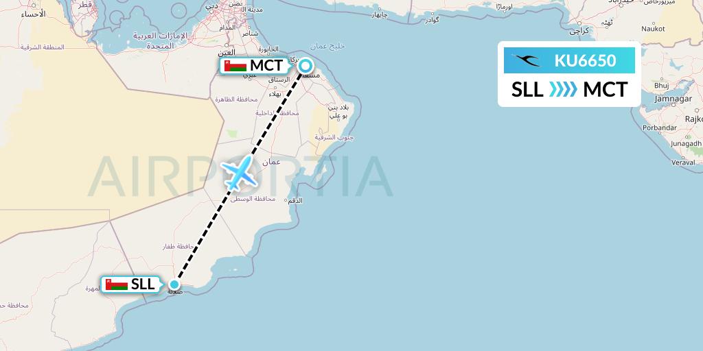 KU6650 Kuwait Airways Flight Map: Salalah to Muscat