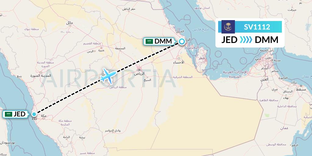 SV1112 Saudi Arabian Airlines Flight Map: Jeddah to Dammam