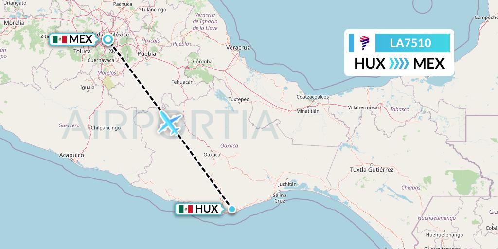 LA7510 LAN Airlines Flight Map: Huatulco to Mexico City