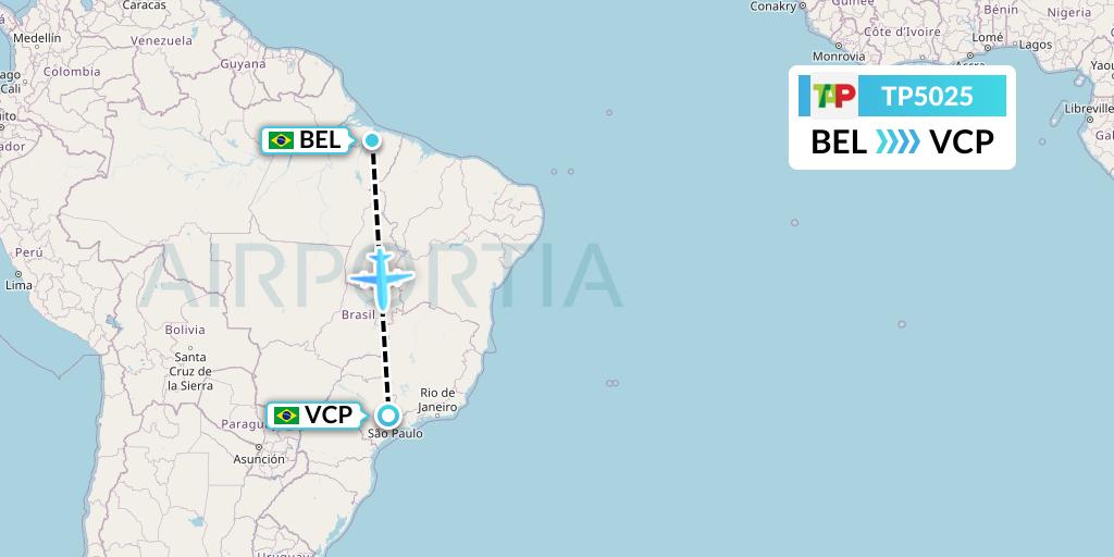 TP5025 TAP Portugal Flight Map: Belem to Campinas