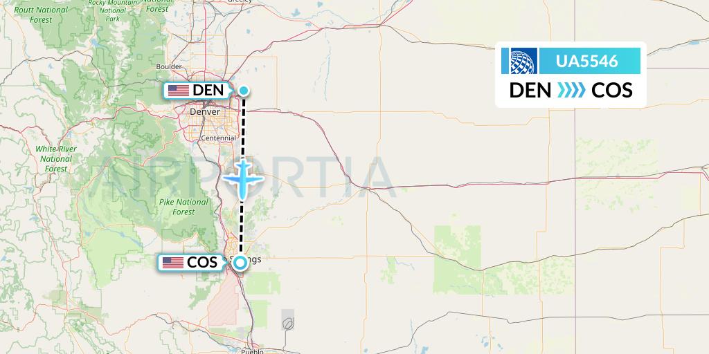 UA5546 United Airlines Flight Map: Denver to Colorado Springs