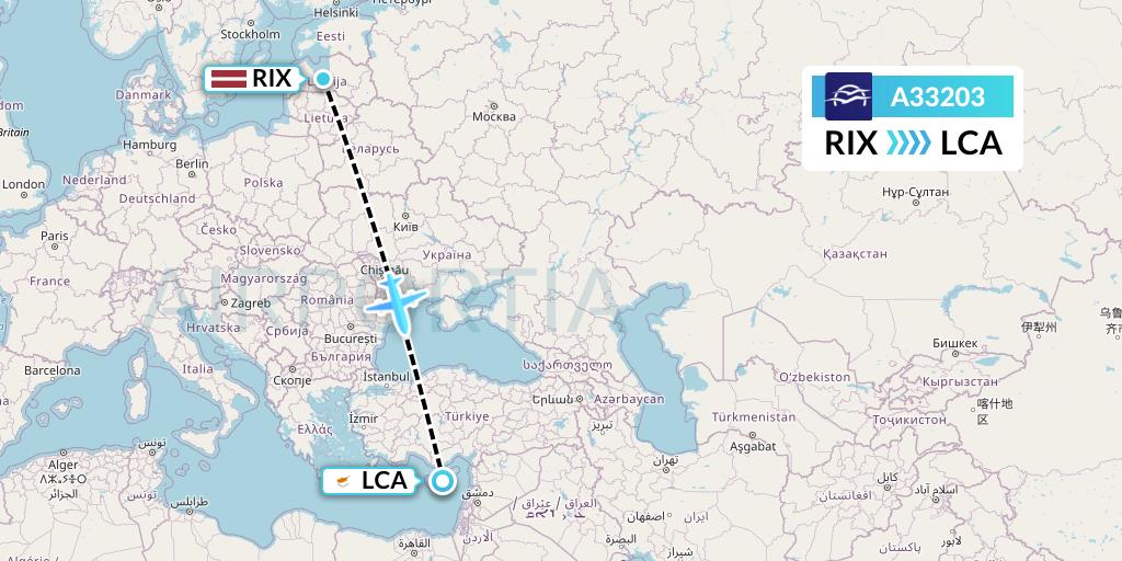 A33203 Aegean Airlines Flight Map: Riga to Larnaca