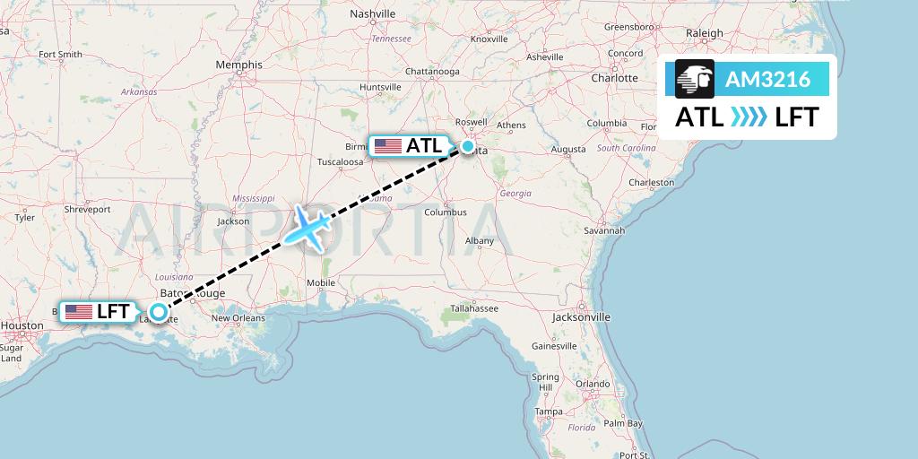 AM3216 Aeromexico Flight Map: Atlanta to Lafayette