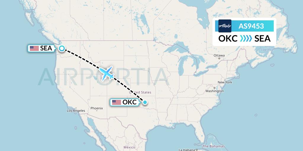 AS9453 Alaska Airlines Flight Map: Oklahoma City to Seattle