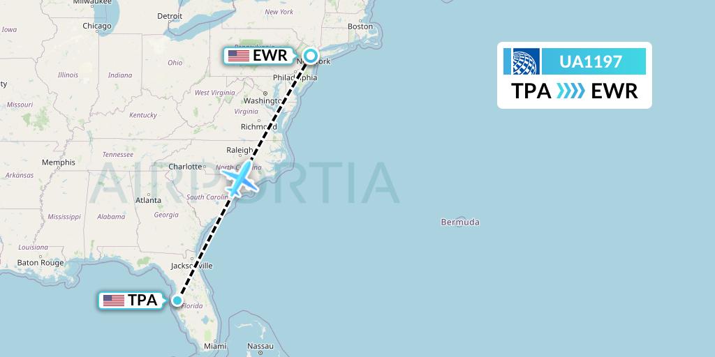 UA1197 United Airlines Flight Map: Tampa to New York