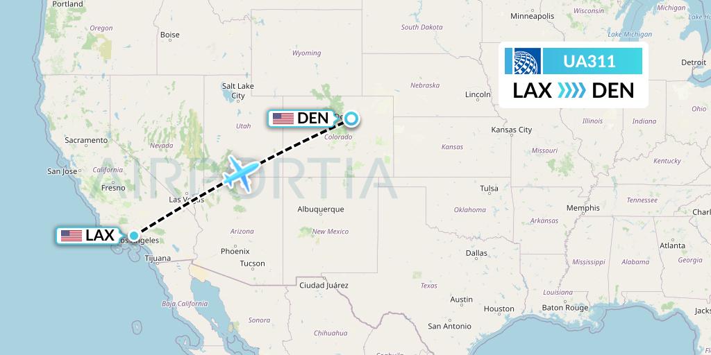 UA311 United Airlines Flight Map: Los Angeles to Denver