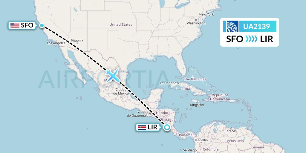 UA2139 United Airlines Flight Map: San Francisco to Liberia