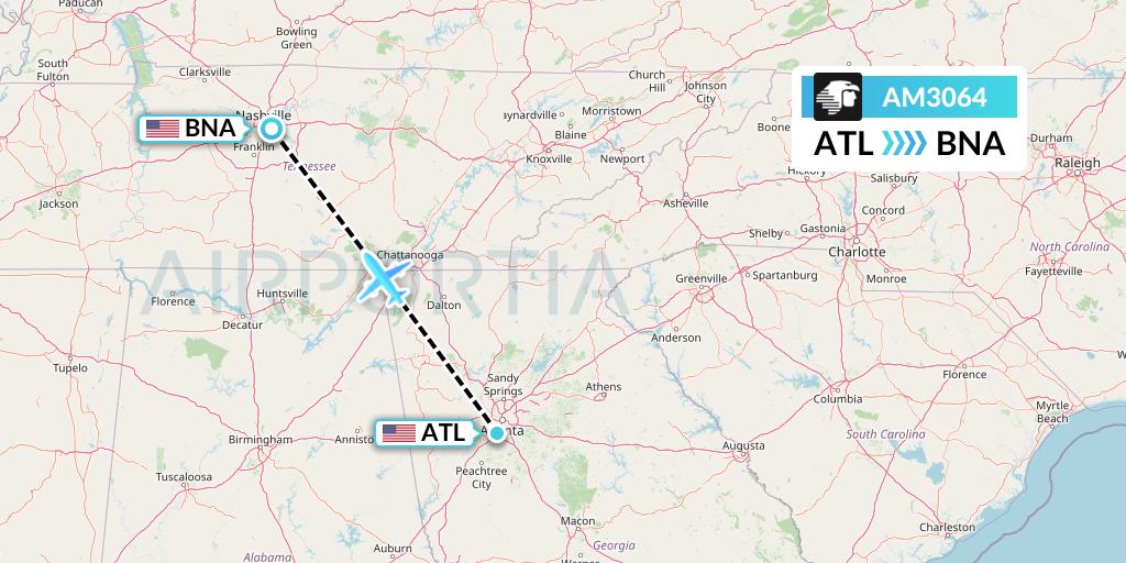 AM3064 Aeromexico Flight Map: Atlanta to Nashville