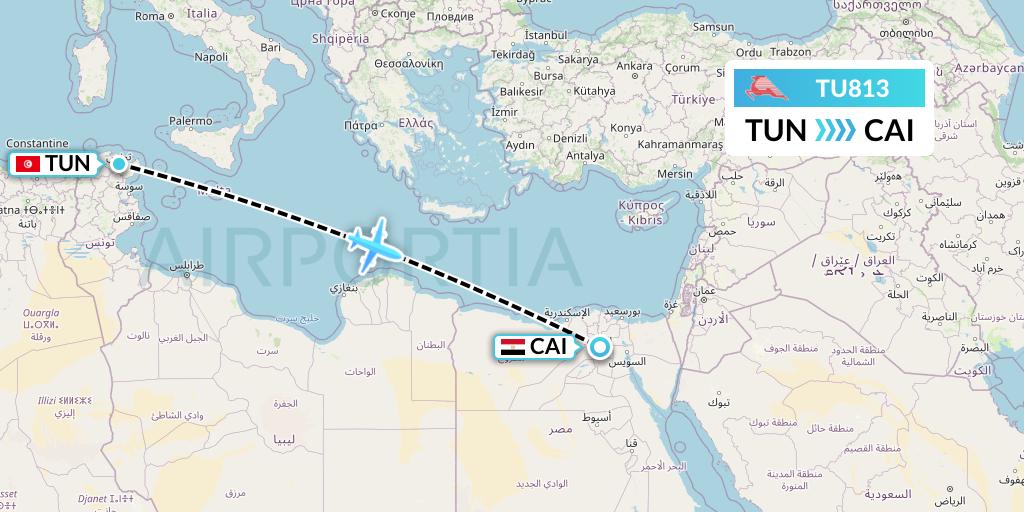 TU813 Tunisair Flight Map: Tunis to Cairo