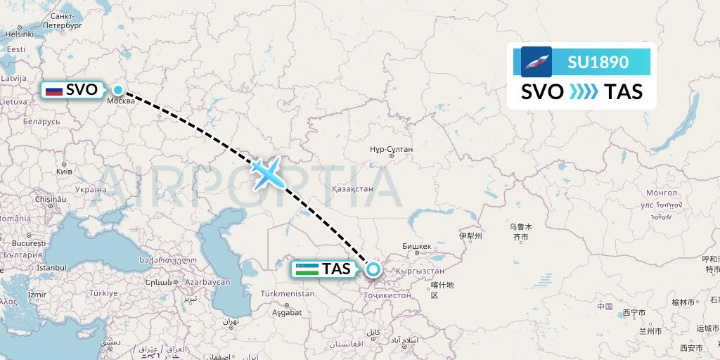 SU1890 Aeroflot Flight Map: Moscow to Tashkent