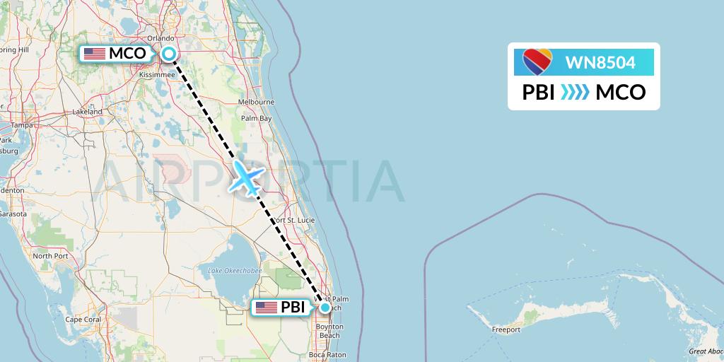 WN8504 Southwest Airlines Flight Map: West Palm Beach to Orlando