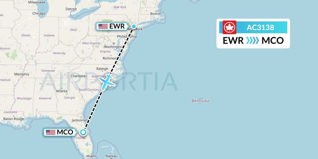 AC3138 Air Canada Flight Map: New York to Orlando