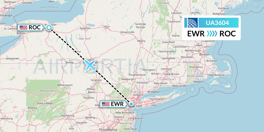 UA3604 United Airlines Flight Map: New York to Rochester