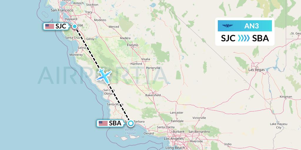 AN3 Advanced Air Flight Map: San Jose to Santa Barbara