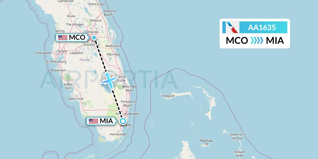 AA1635 American Airlines Flight Map: Orlando to Miami