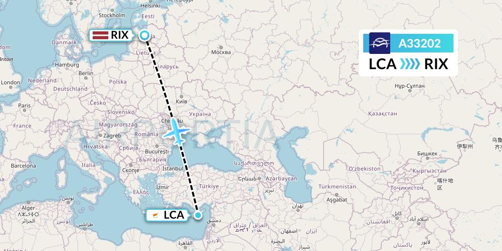 A33202 Aegean Airlines Flight Map: Larnaca to Riga