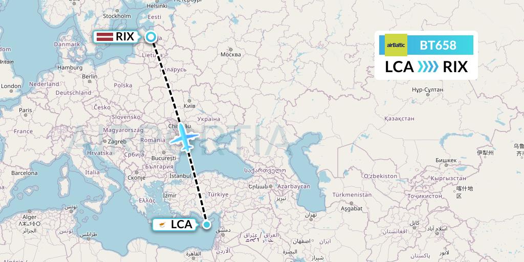 BT658 Air Baltic Flight Map: Larnaca to Riga