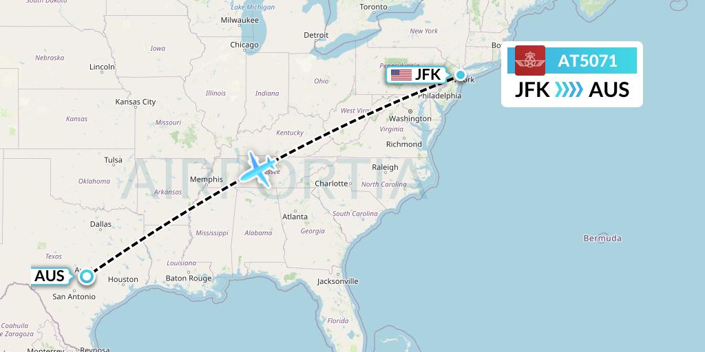 AT5071 Royal Air Maroc Flight Map: New York to Austin